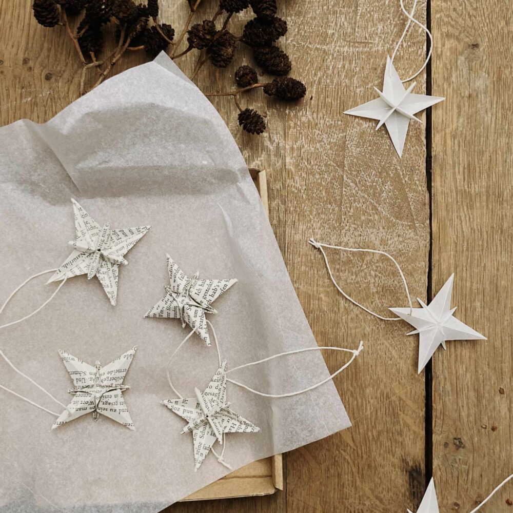 4er Set Origami-Sterne | Weihnachtsbaum-Anhänger